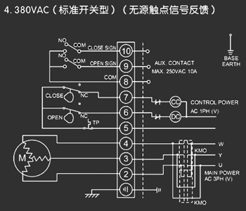 380VAC標準開關型<a href='http://www.guotianmpjd.cn/Product/diefa/diandongdiefa/' target='_blank'>電動<a href='http://www.guotianmpjd.cn/Product/diefa/' target='_blank'>蝶閥</a></a>接線圖